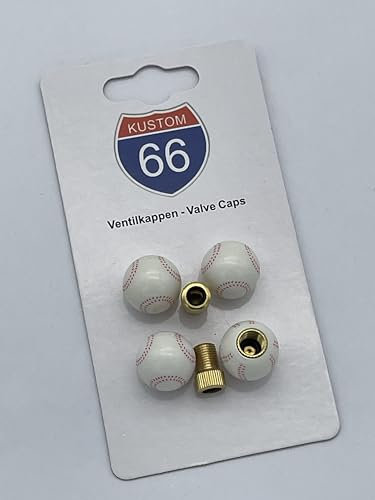 4er Set Ventilkappen + 2 Fahrradadapter -Baseball- für jedes Auto, Motorrad und Fahrrad geeignet