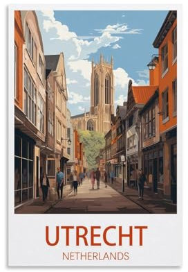 PuPLuM Utrecht Niederlande Vintage-Reiseposter, Querformat, 20 x 30 cm, Leinwand, Wandkunst, Poster für Wohnzimmer, Dekoration, Gemälde für Heimdekoration