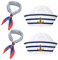 Kapitän Matrosen Kostüm Set 2 Packungen Streifen Matrosenmütze und Schal Streifen Matrosenmütze und Schal Set Matrosenschiff-Kappe marineblaues Outfit Verkleidungsparty für Damen und Herren