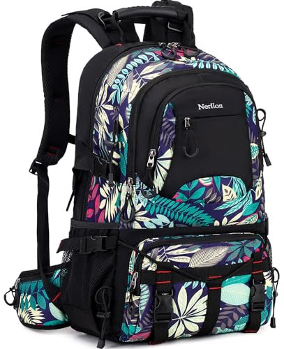 Nerlion 40L Wanderrucksack Reiserucksack für Männer Frauen Camping Wasserdicht Outdoor Wandern Tagesrucksack Leichter Rucksack, A6 - Blaue Blätter, 40L, Wanderrucksack