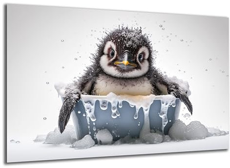 DARO Design - Toiletten-Bild auf 6mm HDF 40x30 cm Baby Pinguin in der Badewanne - Wand-Deko Bilder Lustiges Geschenk