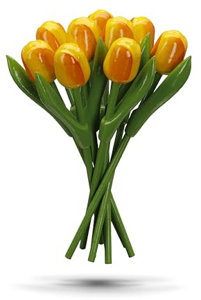 MomoMoments Wooden tulip bouquet for your loved one, 9 wooden tulips hand-painted, 20 cm high, yellow-orange, bouquet, decoration, artificial flowers, Made in Holland