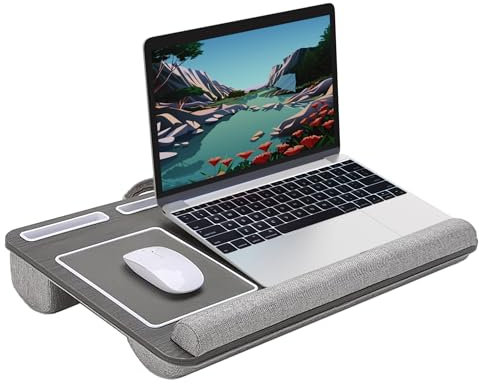 Desire2 Wooden Left Handed Computer Lap Desk with Cushions | Ergonomic Lap Desk Table for Your Home Office | Portable Table and Notebook Device Holder | Computer Desk Accessory with Mouse Pad