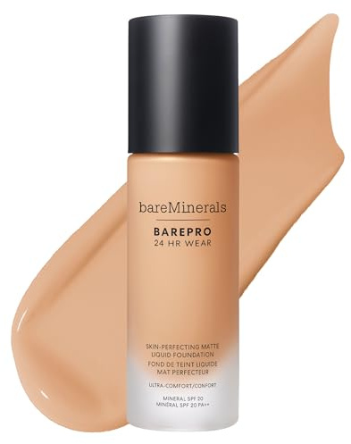 bareMinerals BAREPRO 24H Matte Flüssige Mineral-Foundation SPF 20, 30ml | Atmungsaktive Formel verbessert das Hautbild und bietet unsichtbare, volle Deckkraft mit natürlichem mattem Finish.