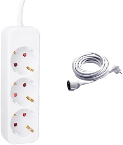 Meister Steckdosenleiste 3-Fach - 3 m Kabel - weiß - Kunststoffleitung & Schutzkontakt-Verlängerung - 5 m Kabel - weiß - Kunststoffleitung