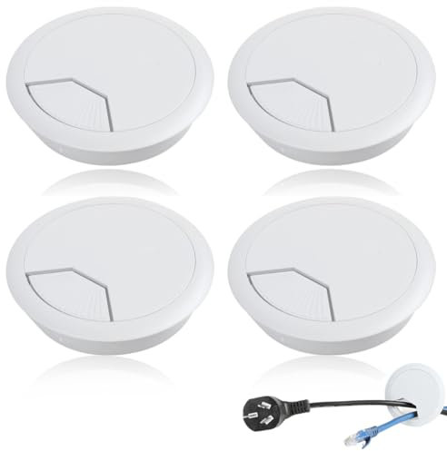 ZYBHMJE 4 Pcs White Desk Grommet Plastic Desk Cable Grommet Cord PC Computer Wire Cable Hole Cover Desk Cable Tidy Hole Cover for Home Office 60mm (2.4 inch)