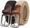 KEMISANT Gürtel Herren 2er, Elastischer Flechtgürtel Damen Herren Stoffgürtel Geflochten Stretchgürtel Golfgürtel 35mm(Schwarz/Beige,125cm/42-46 taille verstellbar)