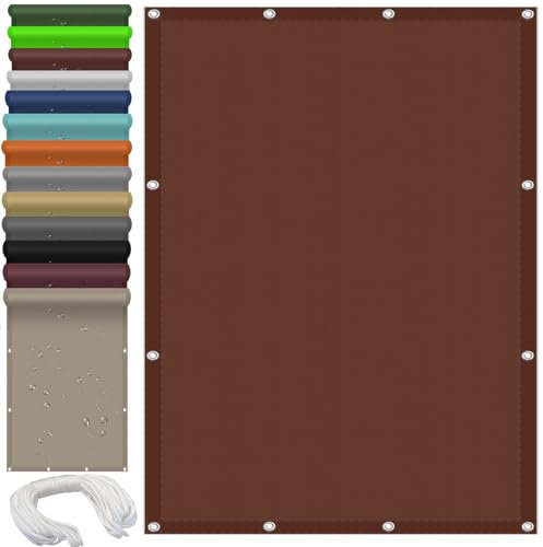 Sonnenschirm Segel 3 x 3 m Wasserdicht Sonnensegel Quadratisch mit Ösen, Seil PES Polyester UV Schutz ohne Bohren für Garten Balkon & Terrasse, Braun