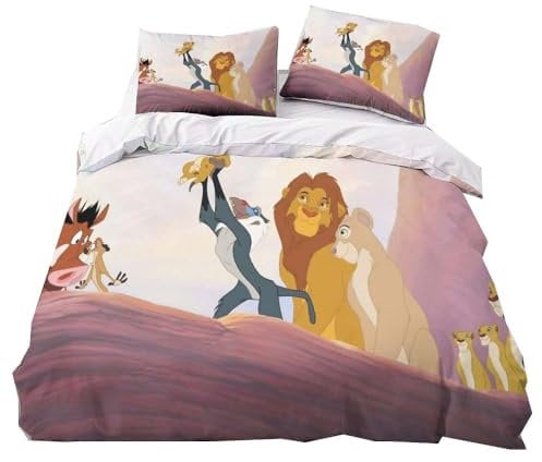 CHENGHUO König Der Löwen Bettwäsche 135x200+kissenbezug80x80cm,Mädchenbettwäsche Jungenbettwäsche Lion King Kinderbettwäsche,Simba Geschenke Für Frauen