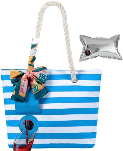 BLUBYEES Weintasche mit verstecktem Ausguss und Spender – isolierte Kühltasche für den Strand mit modischem Seidenschal – perfekt für Reisen, Picknick und Strandgeschenke für Weinliebhaber