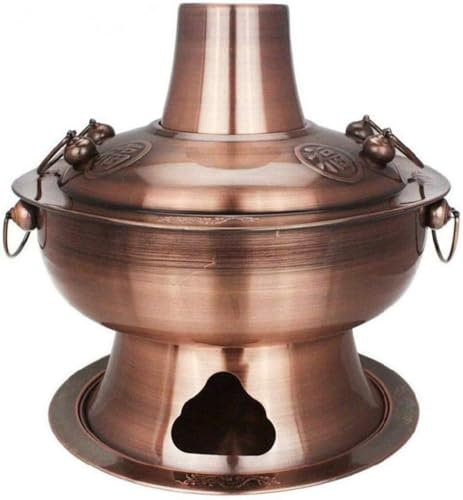 GYDUHYE Vintage Hot Pot Shabu Steamboat Copper Charcoal Chinese Cooker soup Old Large Traditional Cook Cooking for unusual gift