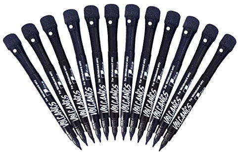 Volcanics Black Magnetic Whiteboard Pens with Eraser - Fine Tip Dry Erase Markers, Dry Wipe Pens for Whiteboards, Durable, Smooth Writing Dry Erase Pen,12 Pack