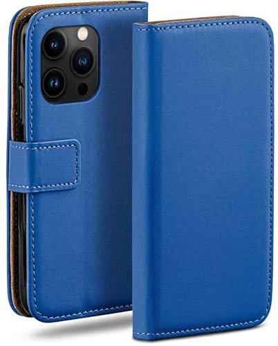 moex für iPhone 16 Pro Hülle mit Kartenfach, Handyhülle klappbar 360 Grad Schutzhülle, PU Leder Handytasche iPhone 16 Pro Klapphülle Flip Case, Blau