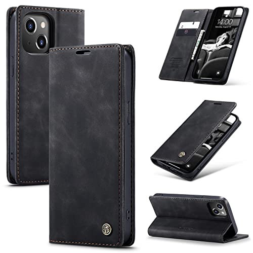 Cracedily for iPhone 13 Case, Wallet Case Flip Leather with Card Holder Magnetic Closure Shockproof Kickstand Protective Phone Cases Cover for iPhone 13, Black
