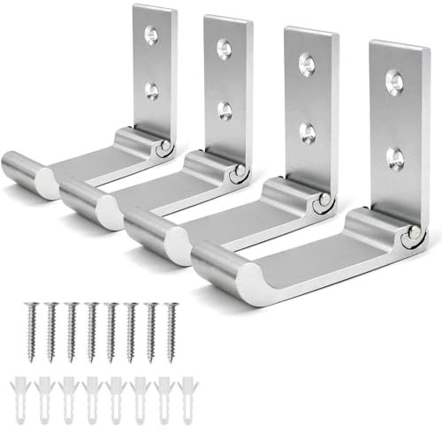 4Pcs Ganchos Plegables para Ropa, Ganchos Plegables de Carga, Ganchos Plegables Que No Se Oxidan, Soporte Auriculares Pared, para Abrigos, Toallas, Cocina, Baño, Oficina, Sala de Estar, Plateado