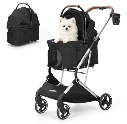 Beberoad T3 Pro 3-in-1 Haustier-Kinderwagen für kleine mittelgroße Hunde Katzen unter 20 kg, faltbarer Haustierwagen Hundewagen, abnehmbare Tragetasche mit Pad, Getränkehalter, mattiertem Rahmen und