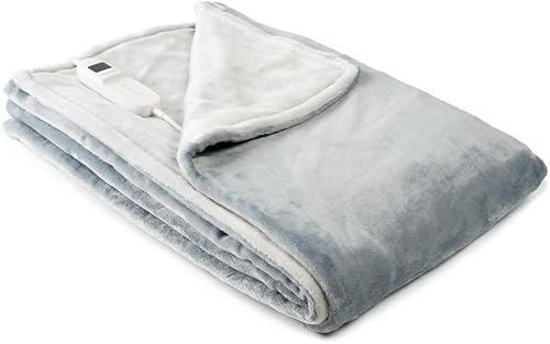 Beheizte Fleecedecke mit Fernbedienung – elektrische Heizdecke – einstellbare Temperatur – Timer – weich – 160 x 120 cm – Grau