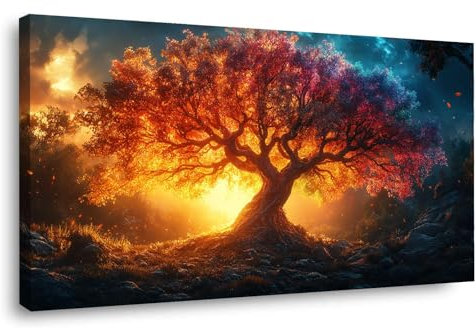 BOHUO Quadro astratto su tela con paesaggio dorato, blu, moderno, albero della vita, immagini artistiche da parete per soggiorno, decorazione per la casa, 60 x 120 cm, con cornice