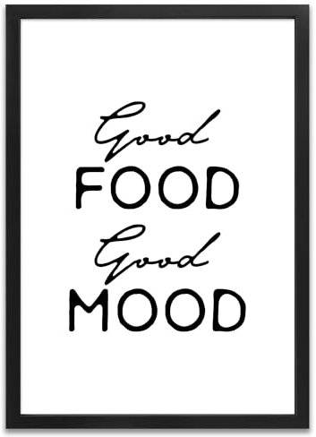 ARTFAVES® Poster - Good Food Good Mood | Wanddeko Wandbild Spruch Essen und Trinken Küche | mit Rahmen Schwarz | 21 x 30 cm