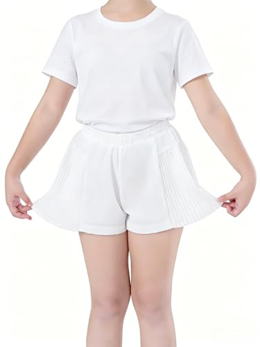 Pantalones Cortos de Mariposa para Niñas con Bolsillos 2 en 1 Falda Pantalón para Correr Tenis 9-10 años Blanco