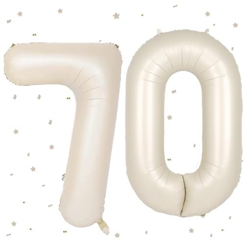 UDRKFOPK Beige Luftballon 70,Zahlen Luftballon Beige,40 Zoll Creme Weiß Folienballon 70,Beige Zahlenballon 70 Helium Ballon Luftballon 70 Geburtstag für Geburtstagsdeko Frau Mann Jubiläum Party Deko