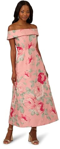 Adrianna Papell Women's Off Shoulder Jacquard Dress, Pink Multi, 10