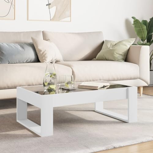 HEFZGDB Couchtisch mit Infinity-LED Weiß 90x53x30 cm Couchtisch Vintage Beistelltisch Couch Fernsehtisch Kleiner Beistelltisch für Balkon Wohnzimmer Innenhof Garten