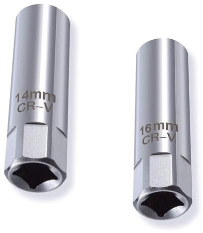 2 Pcs 14mm and 16mm Spark Plug Socket Set, 12-Point Spark Plug Removal Tool 3/8-Inch Drive Thin Wall Build-in Spring Clips Compatible with Motorcycle, Car