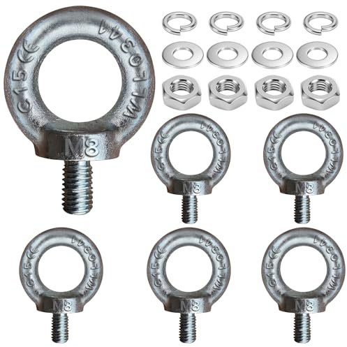 Seconero Ringschraube M8, 6 Stück Ösenschrauben, Augenschraube Galvanisch Verzinkt C15, Ringschraube mit Gewinde, Kranöse Zurröse Augenbolzen Ringbolzen für Befestigungstechnik und Hebevorrichtungen