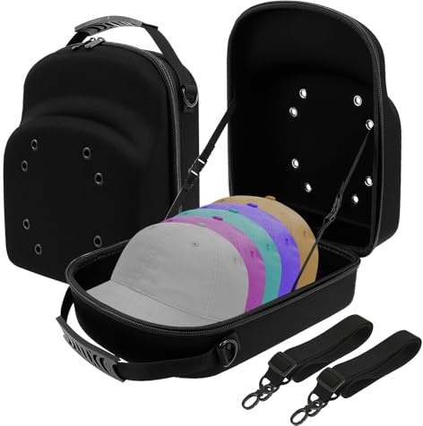 Deuson 2 Stück Hutbox,Hutkoffer,Hut Reisekoffer mit Tragegriff und Abnehmbarem Schultergurt,Hält Bis zu 6 Hüte,Baseball Cap Organizer für Zuhause und Unterwegs(schwarz)