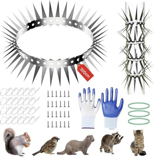 Marderabwehr, Marderschutz Fallrohr300cm,Edelstahl Stacheldraht für Marderabwehr, Maulwurfschreck Dachrinne für Haus, Waschbär Abwehr,Garten,Marderschutz Fallrohr,Übersteigschutz für Haus