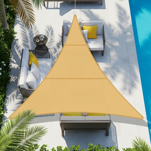 COOL AREA Toldo Vela Impermeable Oxford Triangular 4x4x4m,Arena | Toldo Vela de Sombra Protección UV,Toldos para Patio Exterior Jardín Terraza