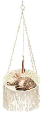 Cat Hammock Rope Iron Nest Hanging for Ceiling Porch or Tree Mounting Spacious Secure Load Capacity Within 25 kg Comfortable Play Rest for All Life Stages Off White