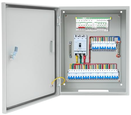 Lockable Electrical Box 50x40x20cm IP55 Waterproof Steel Enclosure with Detachable Backplate & Grounding Screws Electrical Enclosure for Outdoor Industrial and Construction Sites