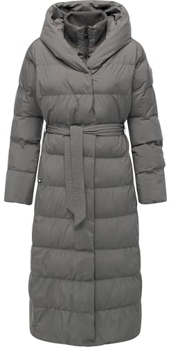 Ragwear Damen wasserdichter Winter-Steppmantel Niani Long mit Taillengürtel | Länge: wadenlang | Wärmegrad 3 von 3 – stark wärmend | wasserdicht, atmungsaktiv | große gefütterte Kapuze