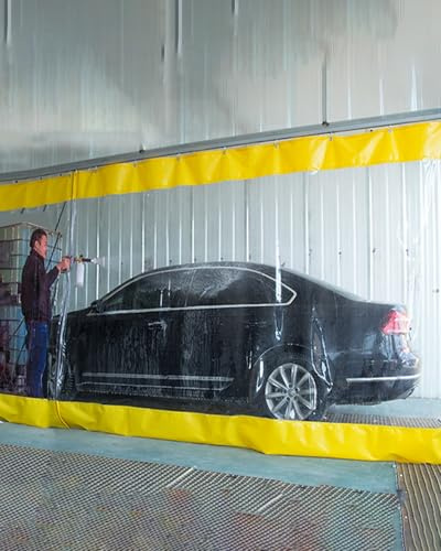 Rideau Exterieur Impermeable Rideau de Séparation Jaune pour Atelier/Garage, Rideaux de Séparation Industriels En Vinyle Rail, Séparateur Pièce Coulissant Transparent Pergola(W1.5xH2.8m/5x9ft)
