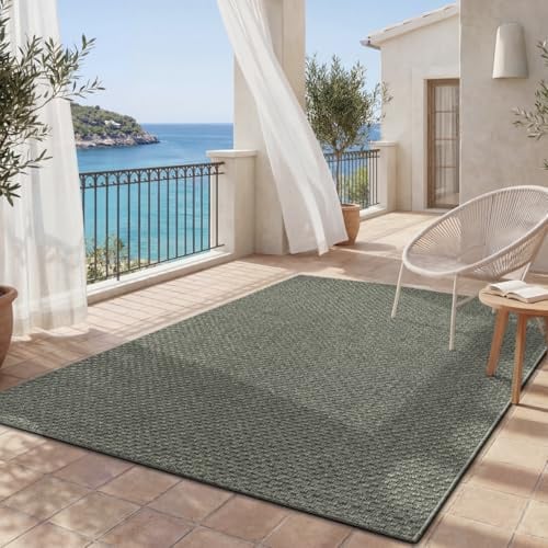 the carpet Maldives – Grün, 200 x 290 cm – Outdoor Teppich wetterfest – Balkonteppich für Terrasse, Garten – robuster Flachgewebe Teppich pflegeleicht – auch als Indoor Teppich Wohnzimmer Küche