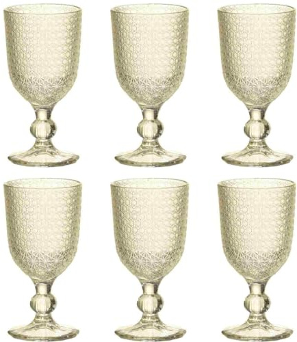 Evviva Set 6 calici vino 300 ML in vetro colorato e decoro geometrico a rilievo Mozart (Champagne)