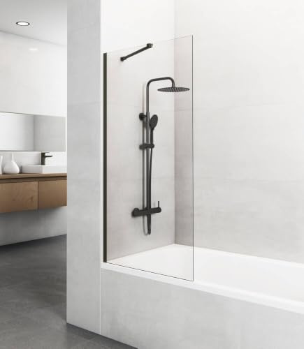 GME - Mampara Bañera Fija 85cm Frontal con Brazo de Sujeción | Mampara de Cristal Antical y Perfilería de Aluminio con 150cm de Altura | Vidrio con Grosor 8mm | Color Titanio
