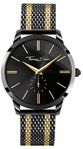 Thomas Sabo Herren-Armbanduhr REBEL SPIRIT Mesh Bico Black Gold Chronograph Quarz Edelstahl WA0281-284-203-42 mm