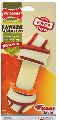 Nylabone Extreme Tough Dog Chew Toy Rawhide Knot Alternative, Mess-Free, Beef Flavour, Large, for Dogs Upto 23 kg
