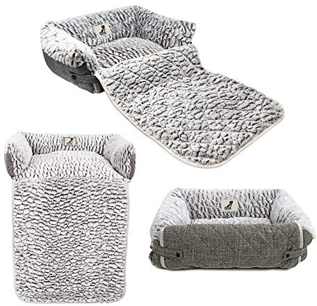 allpetsolutions Alfie Multi-Way Sofa Dog Bed - Fleece Lined Dog & Cat Bed, Couch and Chair Protector, Machine Washable, Grey (Small)