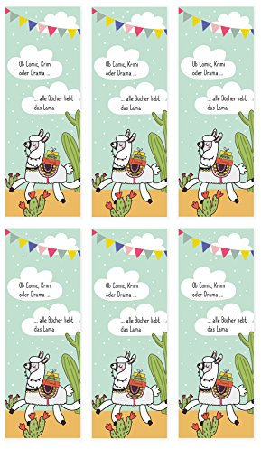 6er Set Lama-/ Alpaka-Lesezeichen für Kinder (Mädchen oder Jungen, Kindergeburtstag-Mitgebsel)