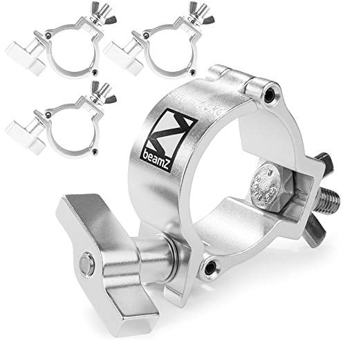 Beamz 4x BC50-100N Half Coupler Clamp Set, Aluminium Stage Lighting Truss Clamps, 100kg Capacity, Fits 48-51mm Tubes, Easy Installation, Theatrical Lighting Support