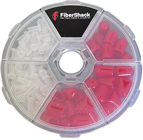 Fibershack - Fiber Optic Dust Cap Kit - Dual Fiber Dust Cap Kit Contains 200x 2.5mm Clear FC/SC/ST Optical Cable Covers & 50x Red ST Bulkhead Port Covers - in a Durable Snap Lock Carry case