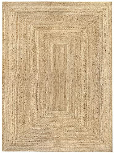 HAMID Jute Teppich, Alhambra Teppich Handgewebt 100% Naturfaser de Jute, Wohnzimmer, Schlafzimmer, Flurteppich, Farbe Natur (240x350cm)