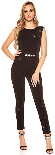 Koucla Damen Overall Jumpsuit Playsuit mit Schnalle (Schwarz-Silber(Glitzer), XS)