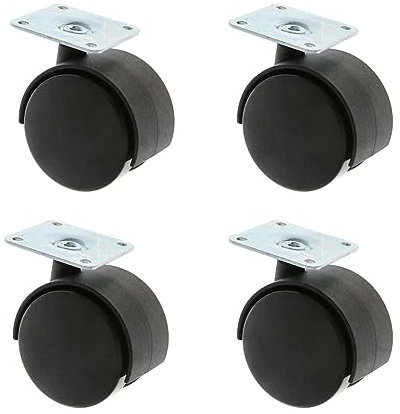4er Set ø 50mm Möbelrollen aus schwarzem Kunstoff mit Anschraubplatte Lenkrollen