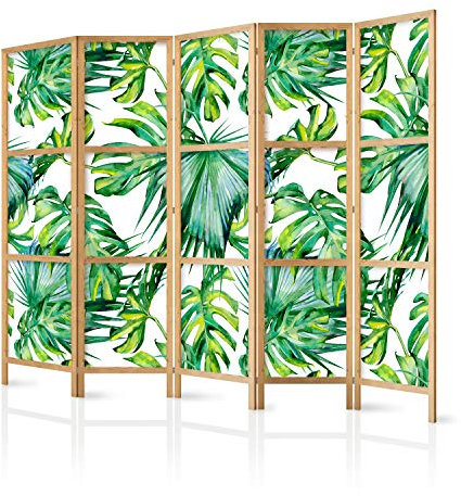 murando - Paravent Innen Raumteiler Holz Tropische Blätter 225x172 cm 5-teilig Japanische Trennwand Raumtrenner Room Divider Mobiler Sichtschutz Spanische Wand Raum Abtrennung Japan b-B-0295-z-c