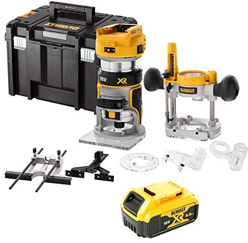 Dewalt DCW604NT 18V Brushless Router/Trimmer with Base, 1 x 5Ah Battery & Case